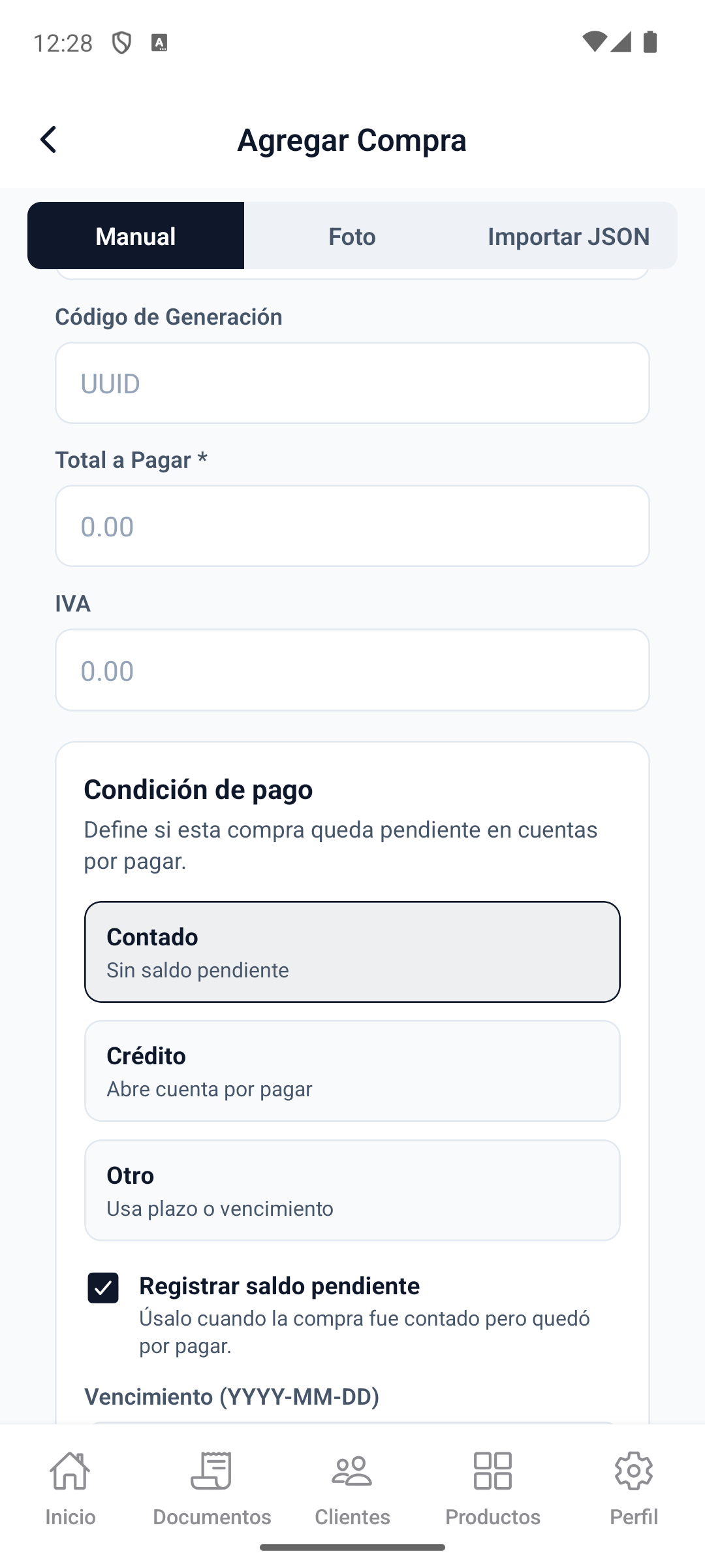 AddCompra Form Fields