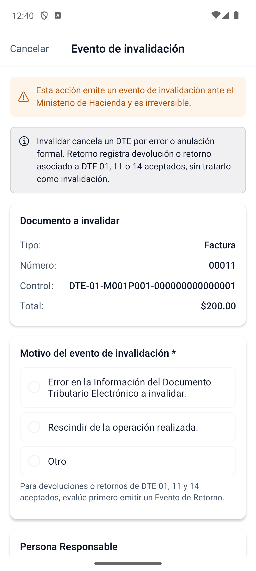 Deactivate Factura Form