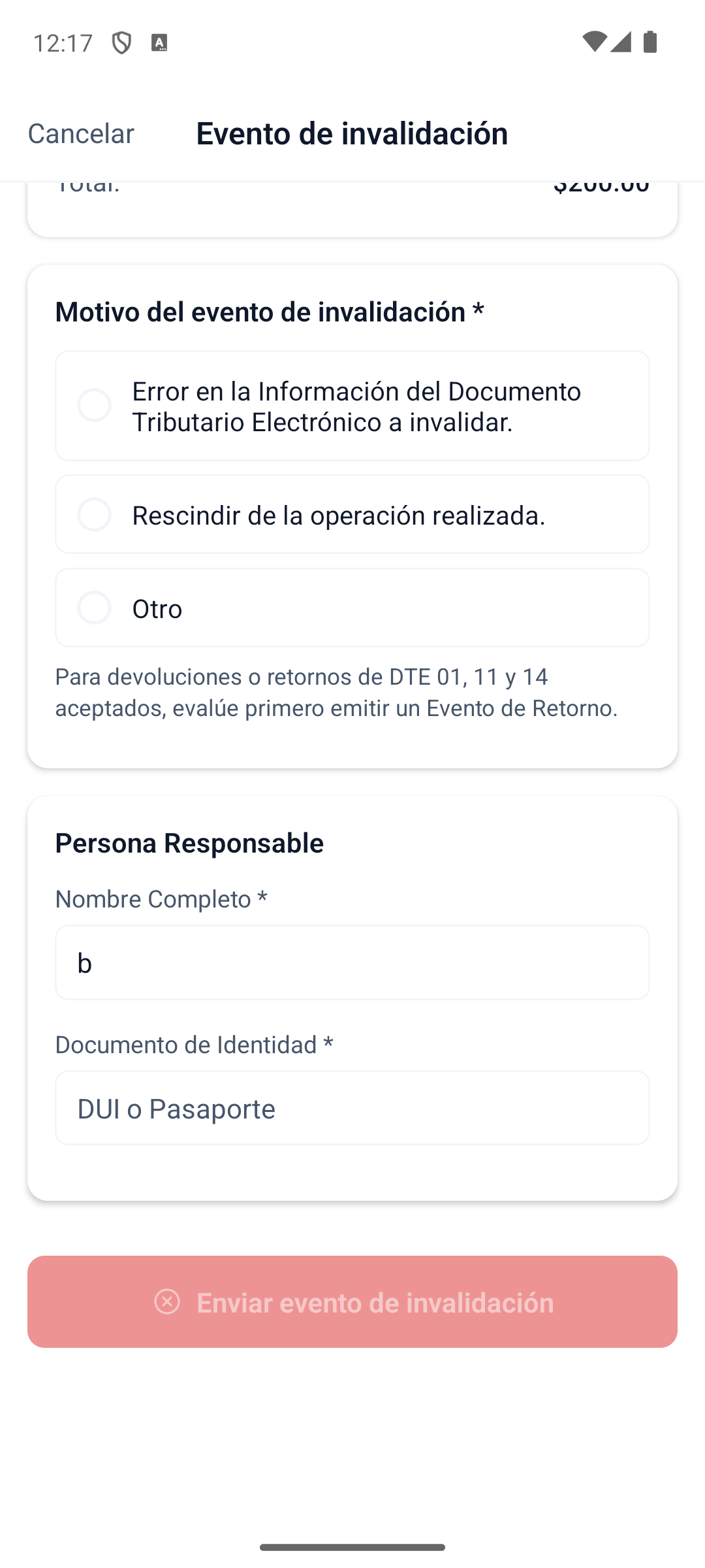 Deactivation Incomplete Form