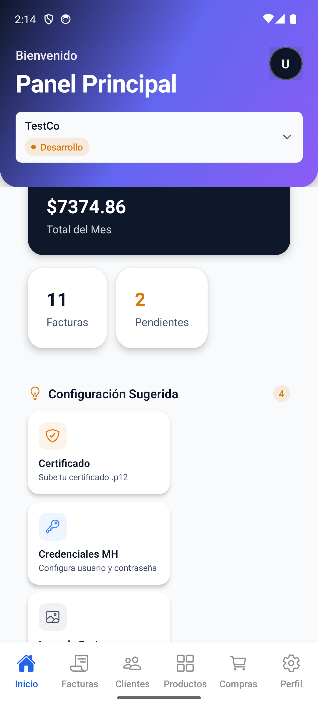Paso 1: La aplicacion esta lista con la empresa configurada.