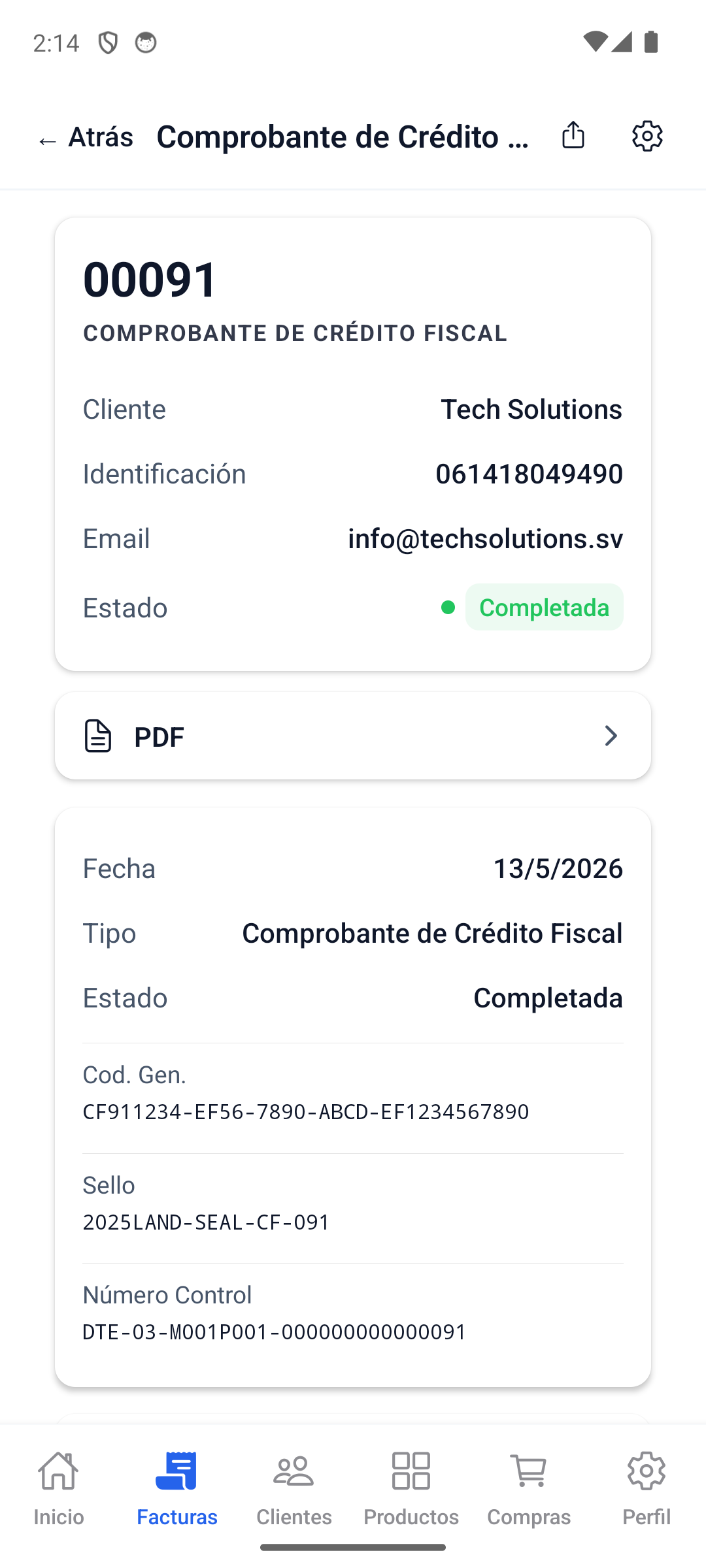 Estado vacio: no hay facturas creadas aun.