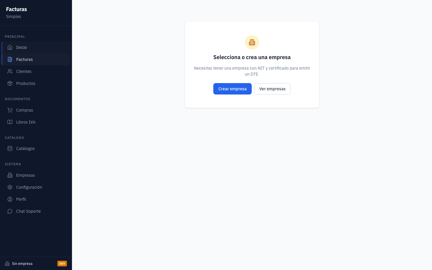 Paso 1: La aplicacion esta lista con la empresa configurada.