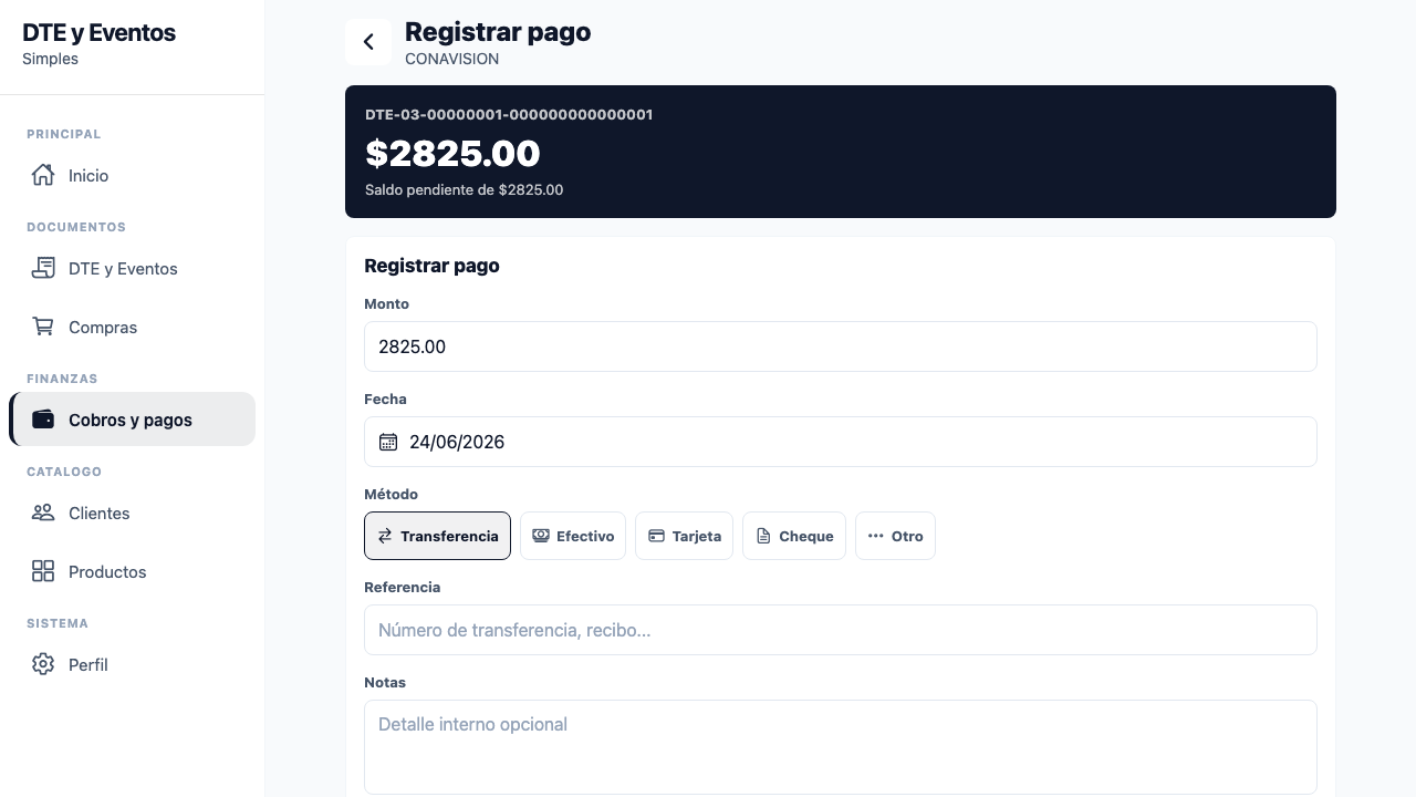 Presione "Registrar pago" para guardar un abono o pago completo al proveedor.
