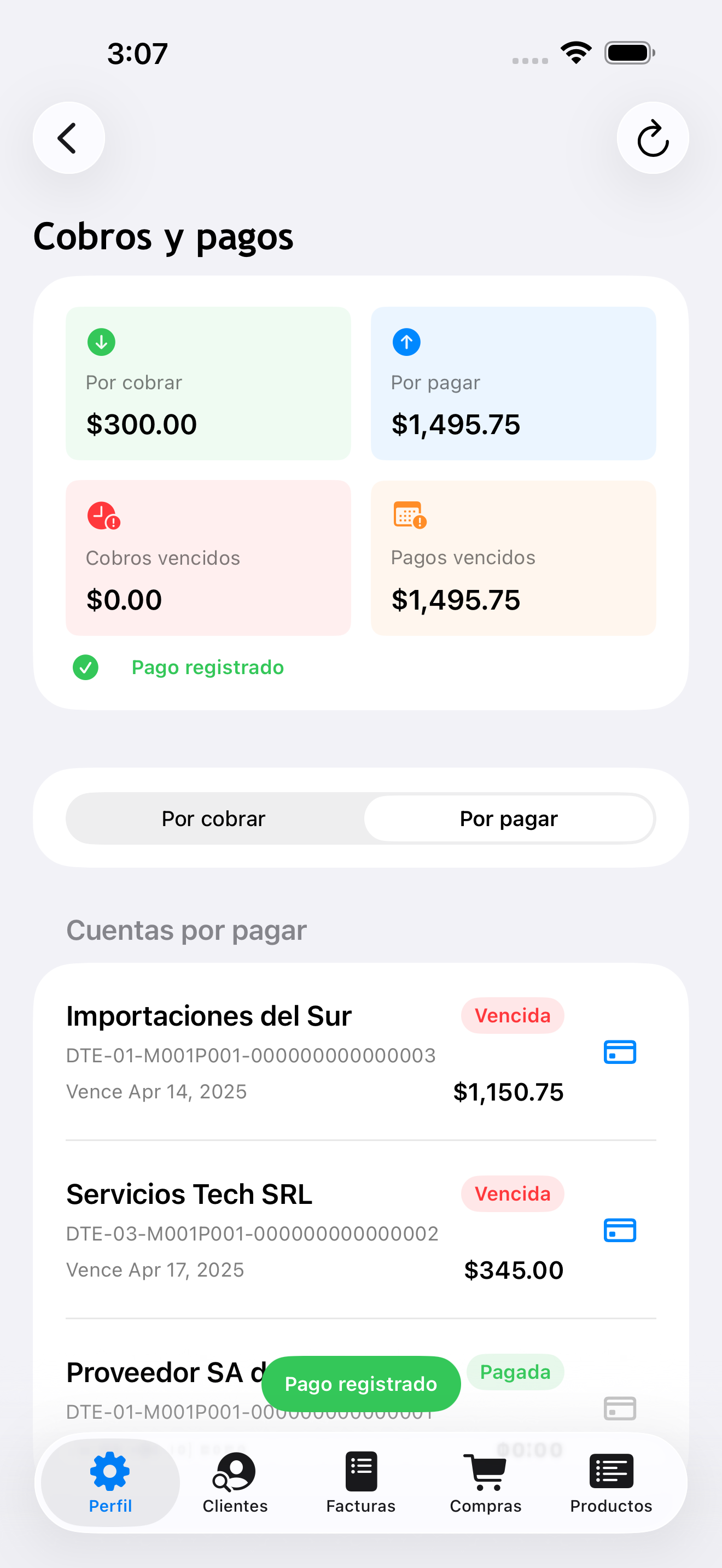 Finance Payable Payment Registered