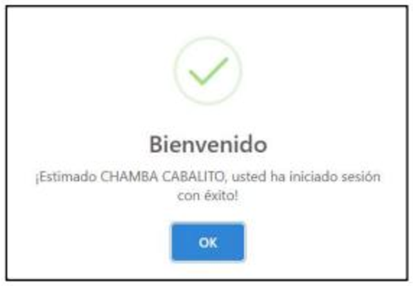 Mensaje de bienvenida despues de iniciar sesion