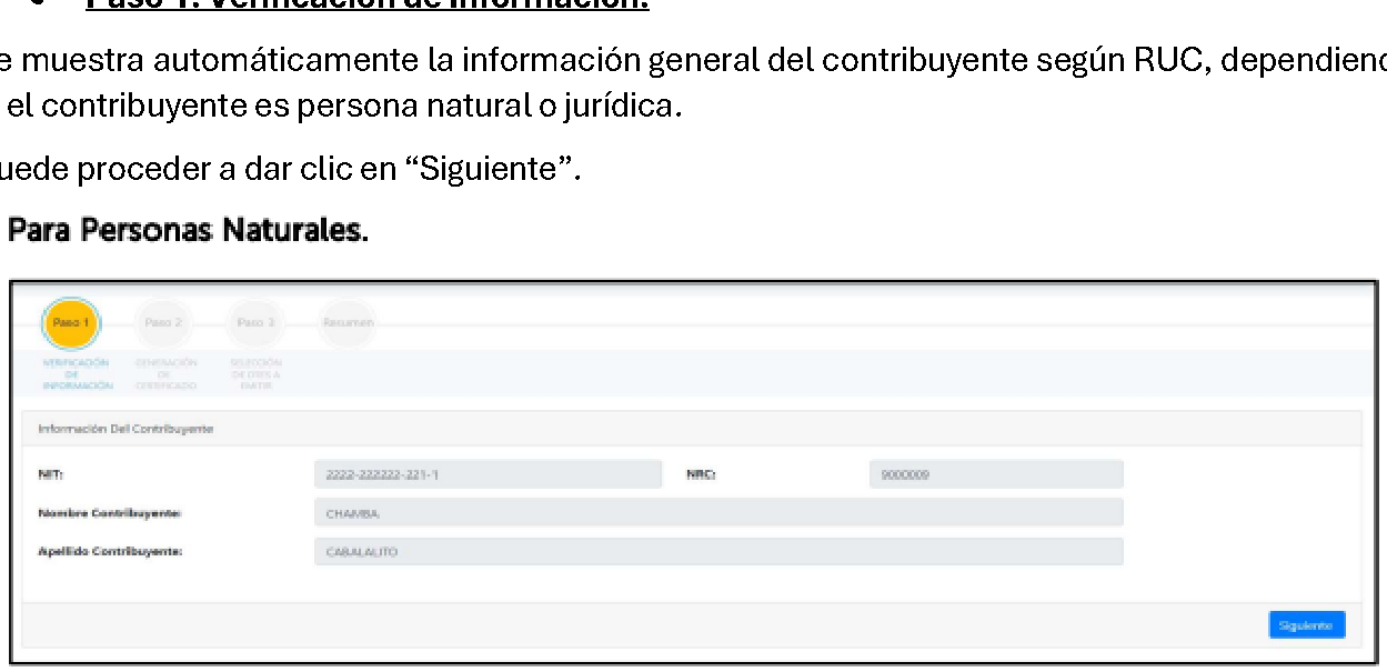 Paso 1 — Informacion del contribuyente Persona Natural