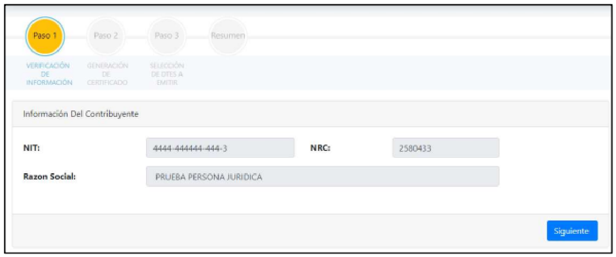Paso 1 — Informacion del contribuyente Persona Juridica
